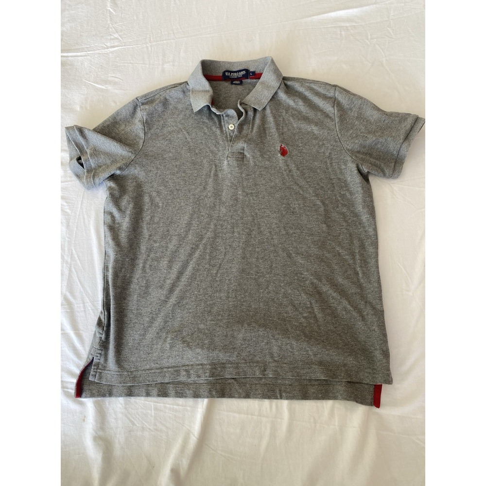 U.S. Polo Assn. Mens Polo Shirt Short Sleeve Gray 2 Button Size Large
